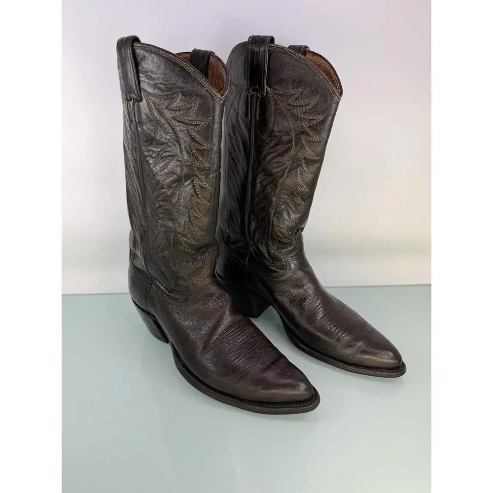 Justin True Vintage 70s White Label Fort Worth Cowboy Boots Brown Leather 9D USA